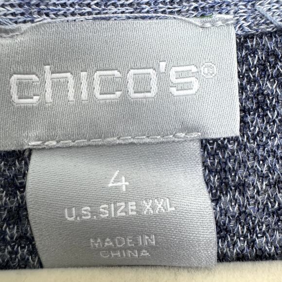 Chico's Womens Pullover Sweater Size XXL Blouson Sleeve Floral Knit Classic Navy - Picture 2 of 8